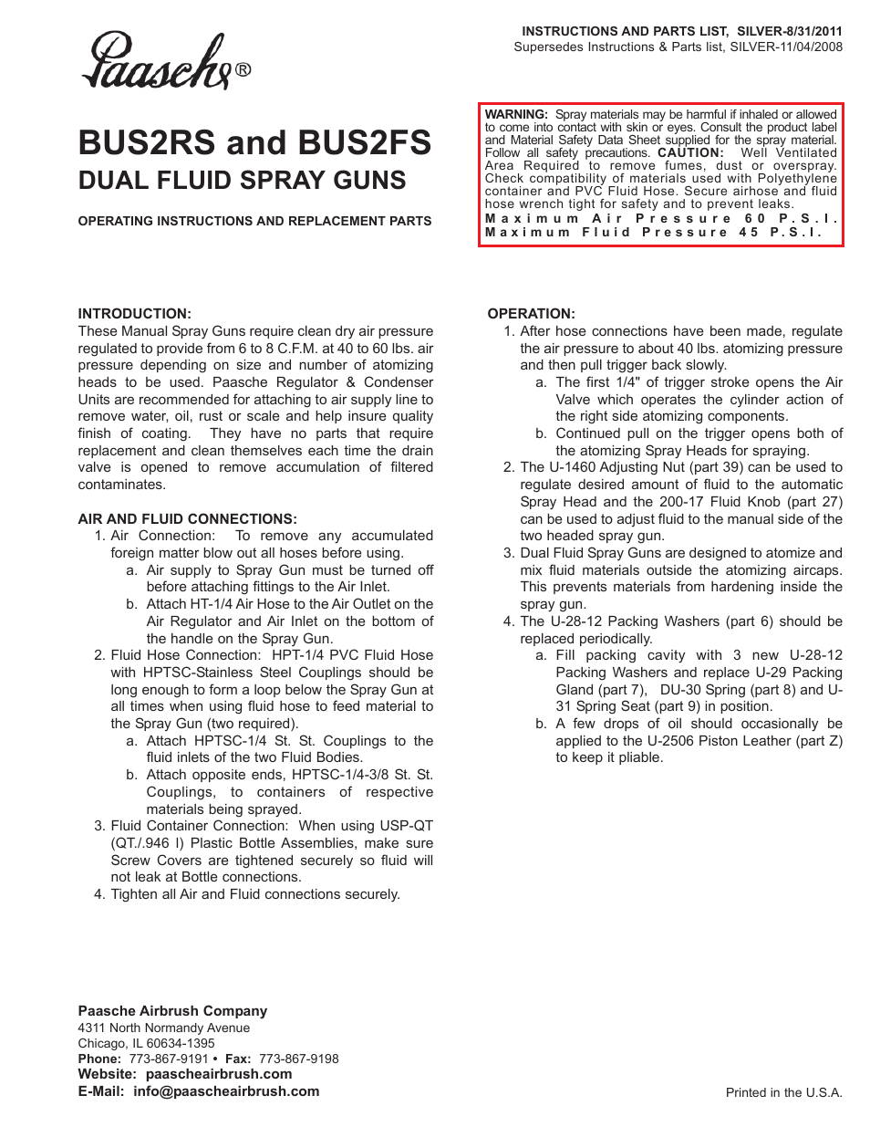 Paasche Airbrush BUS2FS-PL User Manual | 2 pages