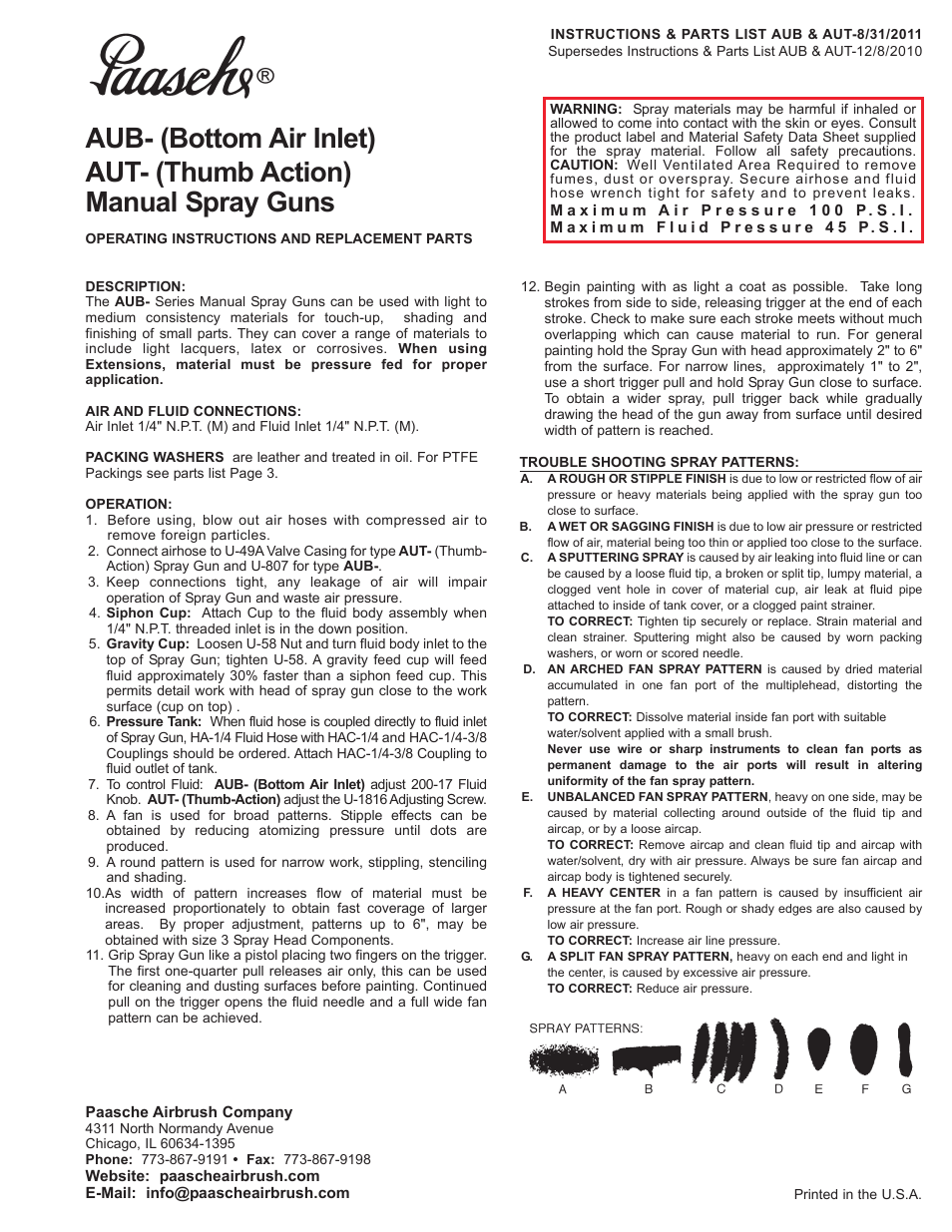 Paasche Airbrush AUT User Manual | 4 pages