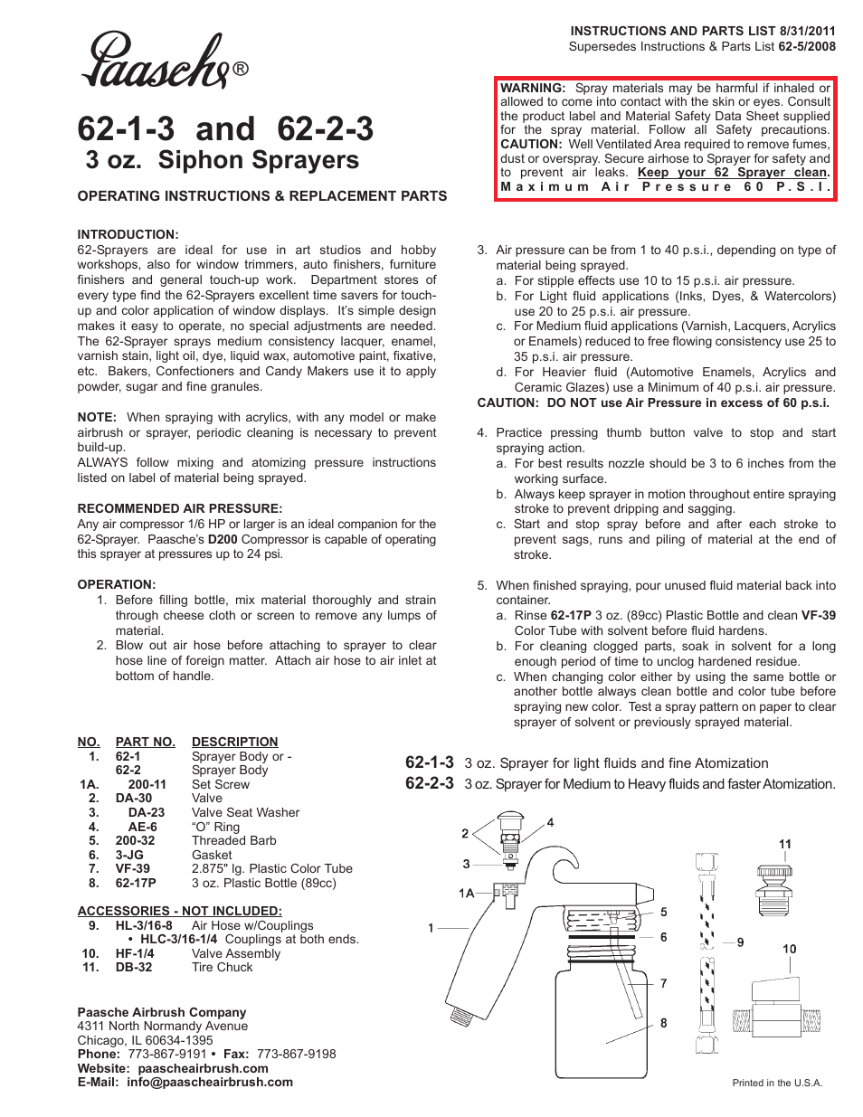 Paasche Airbrush 62-PL User Manual | 1 page