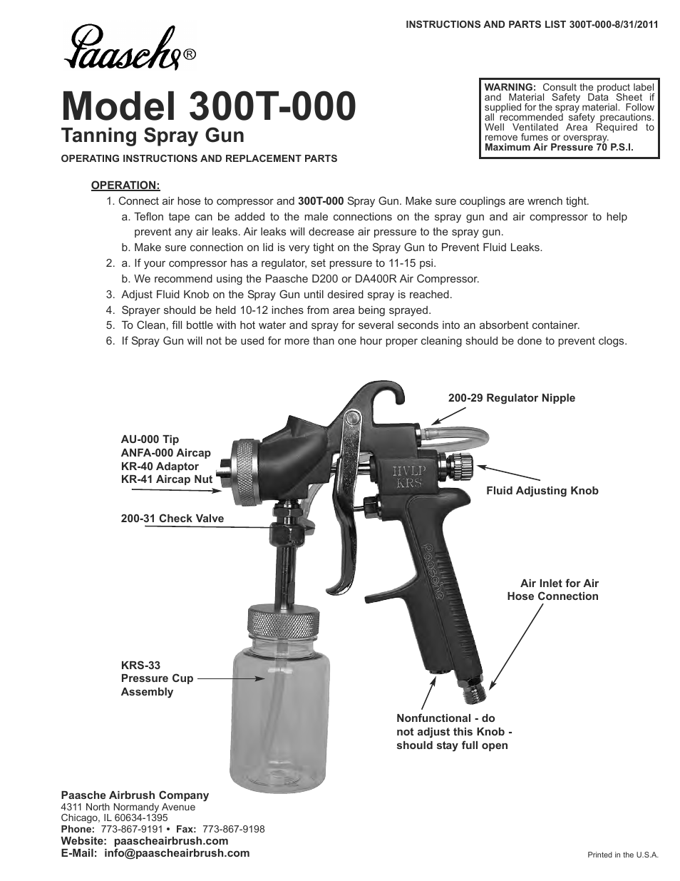 Paasche Airbrush 300T-PL User Manual | 1 page