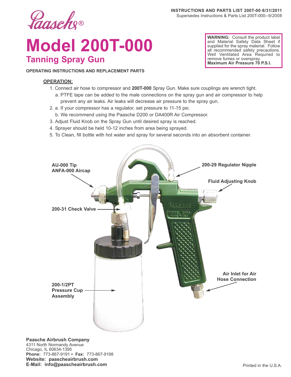 Paasche Airbrush 200T-PL User Manual | 1 page