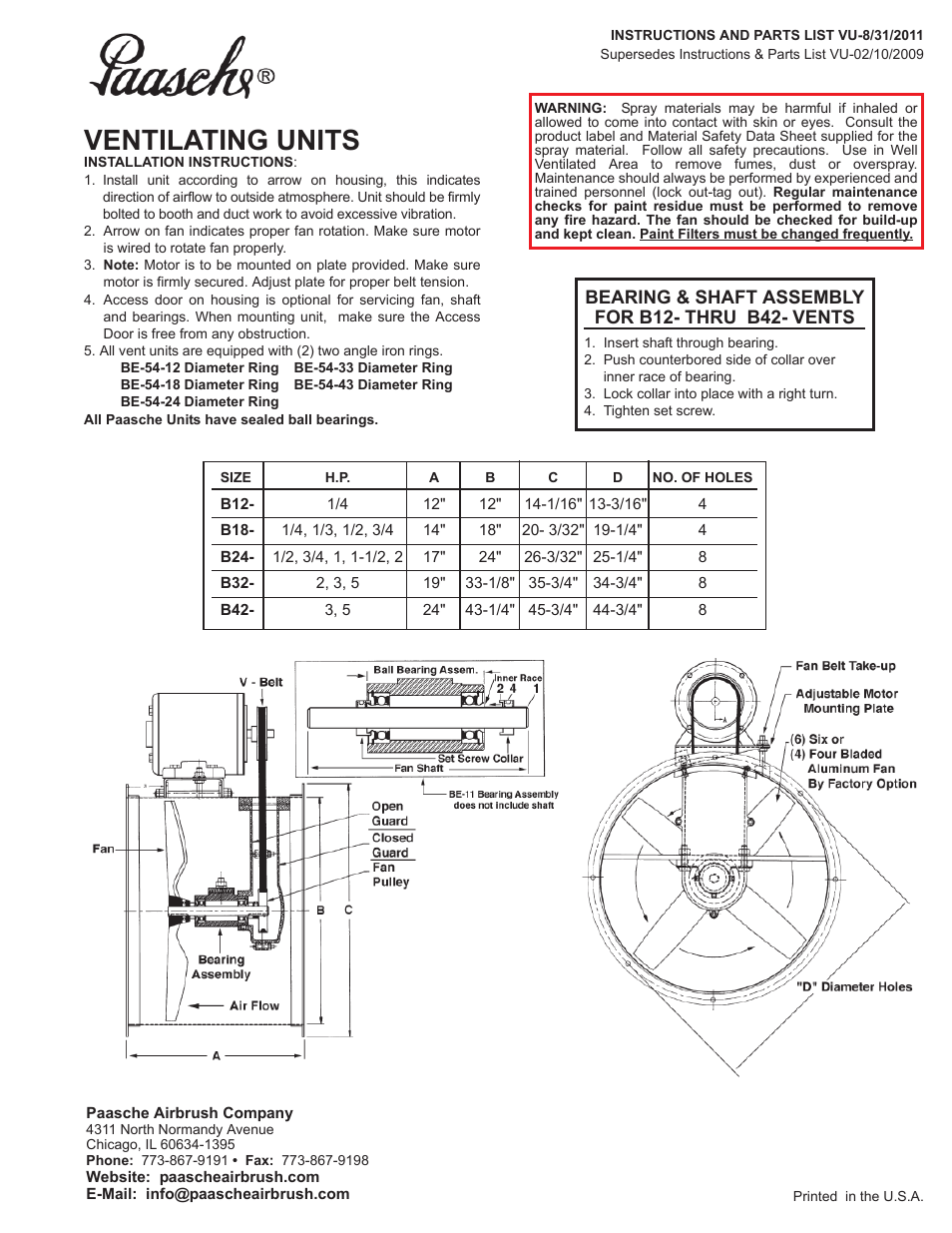 Paasche Airbrush VU-PL User Manual | 2 pages