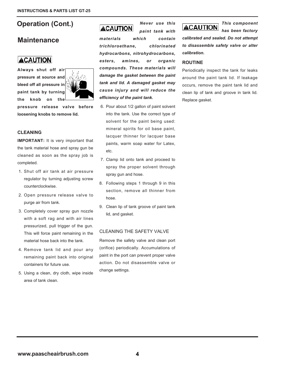 Operation (cont.) maintenance | Paasche Airbrush GT-PL User Manual | Page 4 / 8