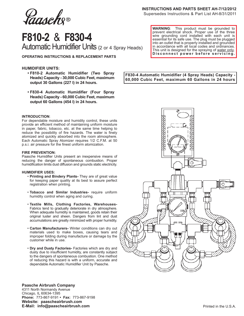 Paasche Airbrush F830-4 User Manual | 2 pages