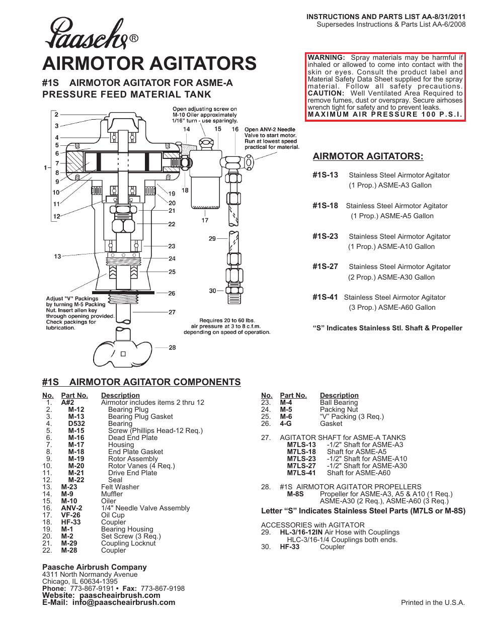 Paasche Airbrush AA-PL User Manual | 2 pages