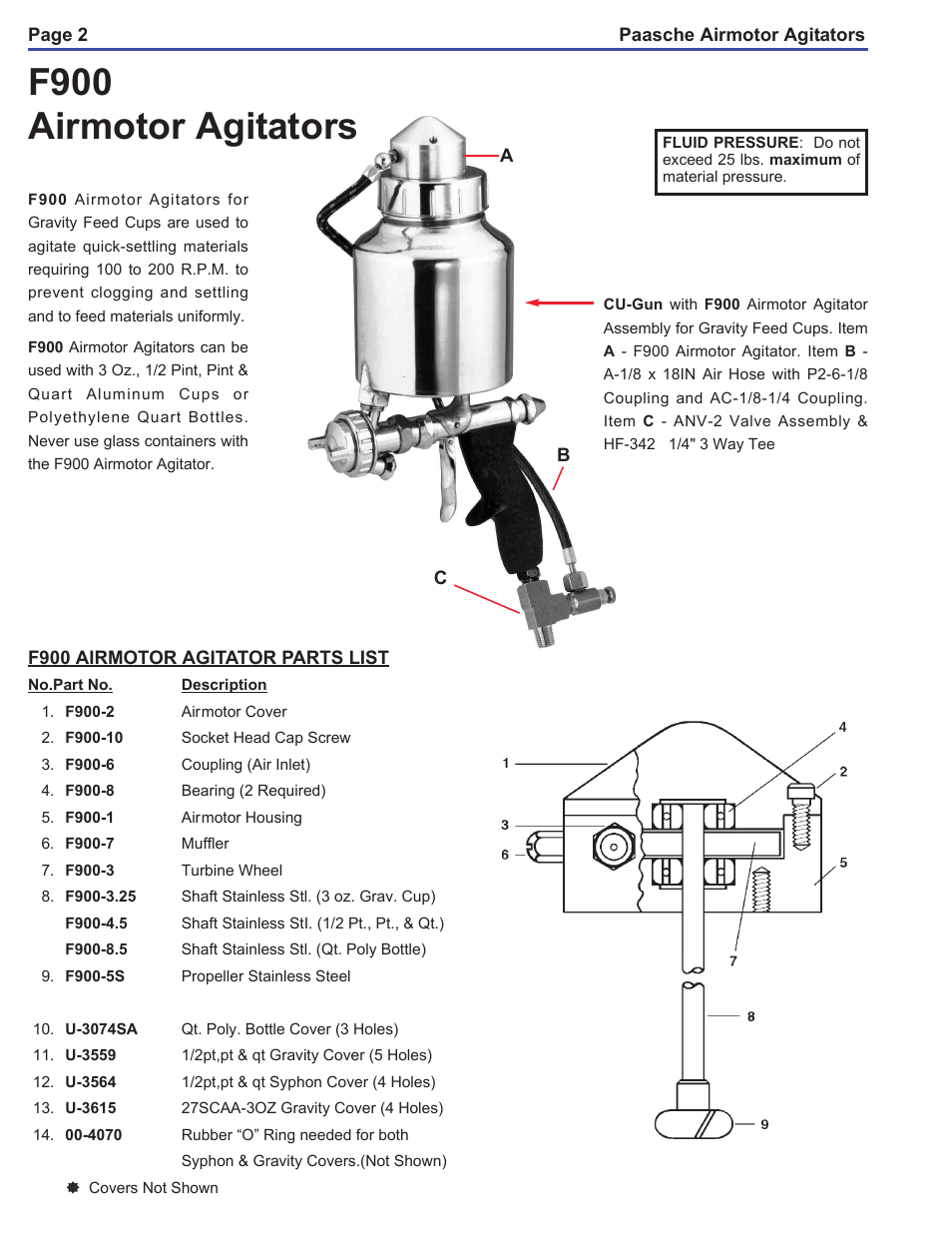 F900 airmotor agitators | Paasche Airbrush AA-PL User Manual | Page 2 / 2