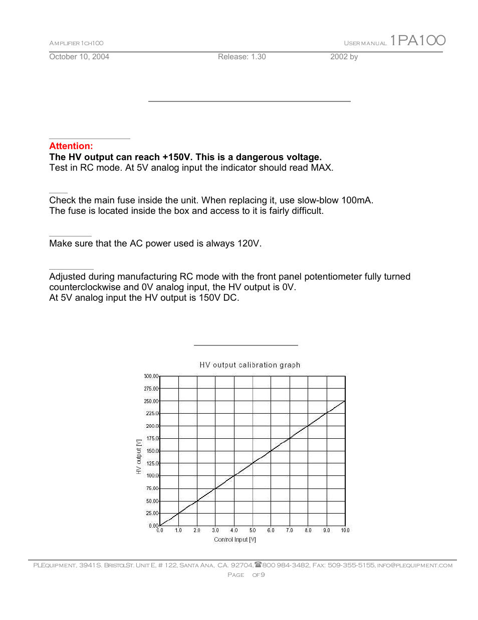 Test and troubleshooting, Calibration, 1pa100 | Pacific Laser Equipment 1PA-100 User Manual | Page 7 / 9
