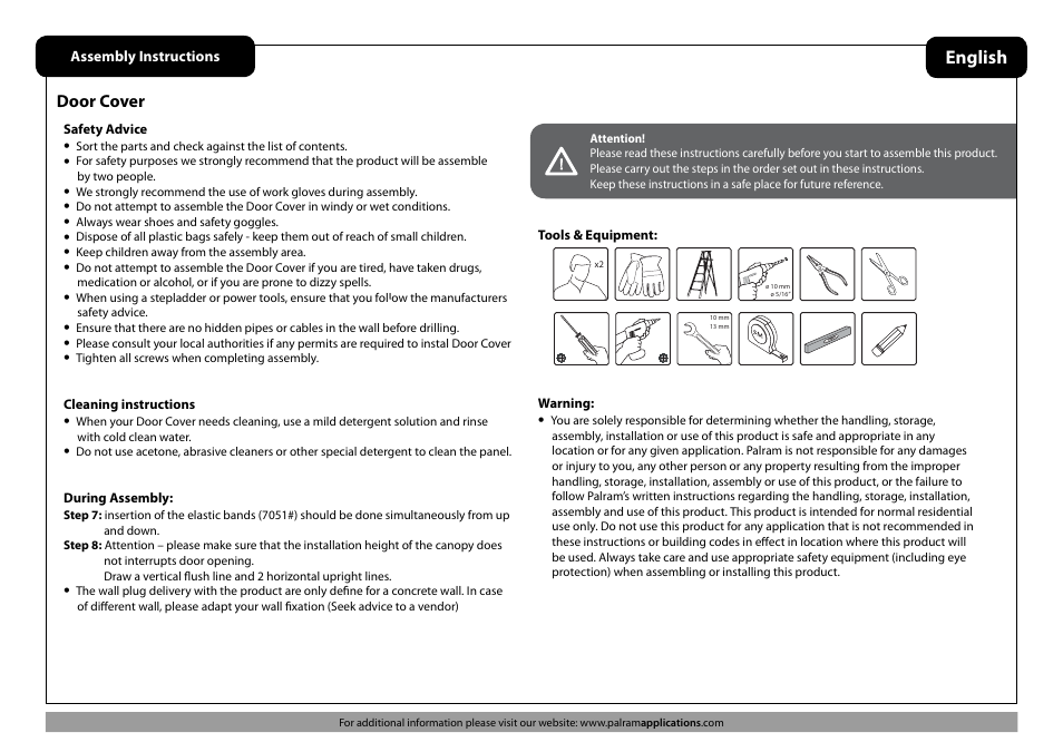 English | Palram Applications Venus 1350 - Door Cover User Manual | Page 2 / 9