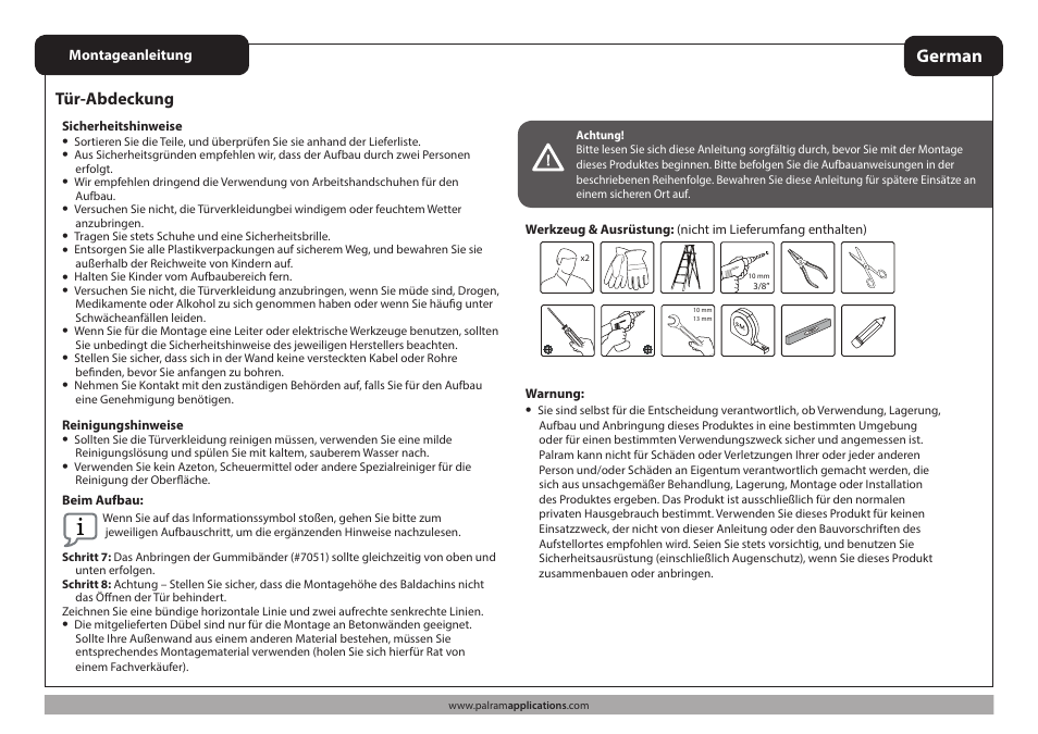 German | Palram Applications Venus 1350 - Door Cover User Manual | Page 4 / 9