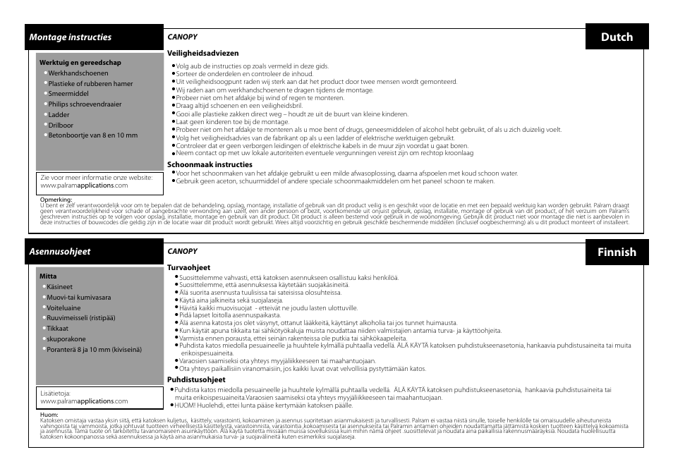 Dutch finnish, Montage instructies, Asennusohjeet | Palram Applications Orion 1350 - Door Cover User Manual | Page 4 / 17