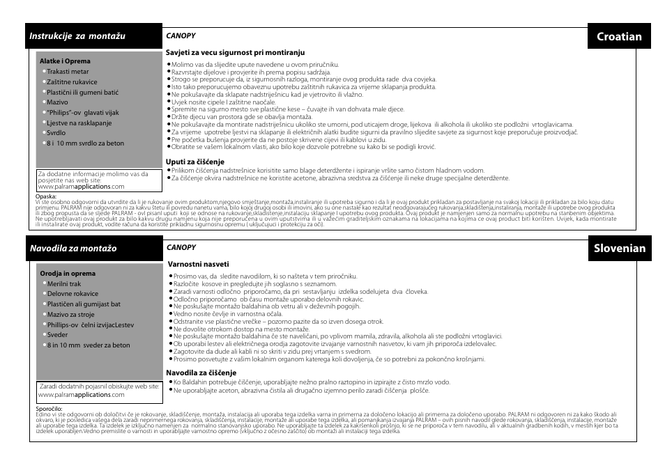 Croatian, Slovenian, Instrukcije za montažu | Navodila za montažo | Palram Applications Lucida 1350 User Manual | Page 9 / 16