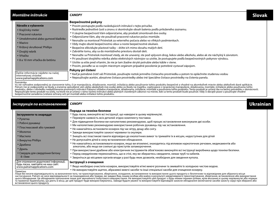 Slovak, Ukrainian | Palram Applications Aquila 1500 F/G User Manual | Page 10 / 18