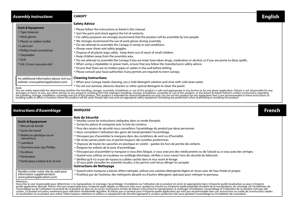 English, French | Palram Applications Aquila 1500 F/G User Manual | Page 2 / 18