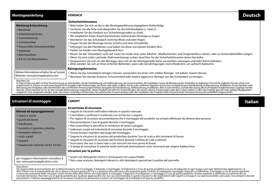 Deutsch italian | Palram Applications Aquila 1500 F/G User Manual | Page 3 / 18