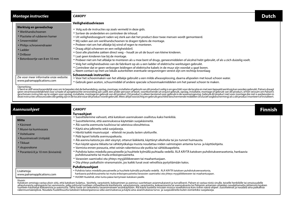 Dutch finnish | Palram Applications Aquila 1500 F/G User Manual | Page 4 / 18