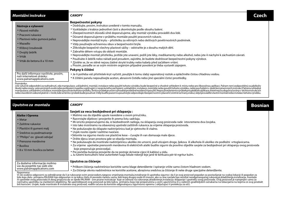 Czech bosnian | Palram Applications Aquila 1500 F/G User Manual | Page 8 / 18