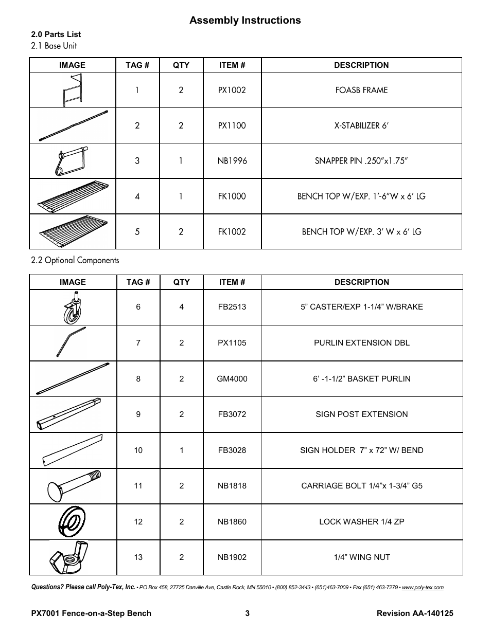 Assembly instructions | Poly-Tex PX7001 User Manual | Page 3 / 11