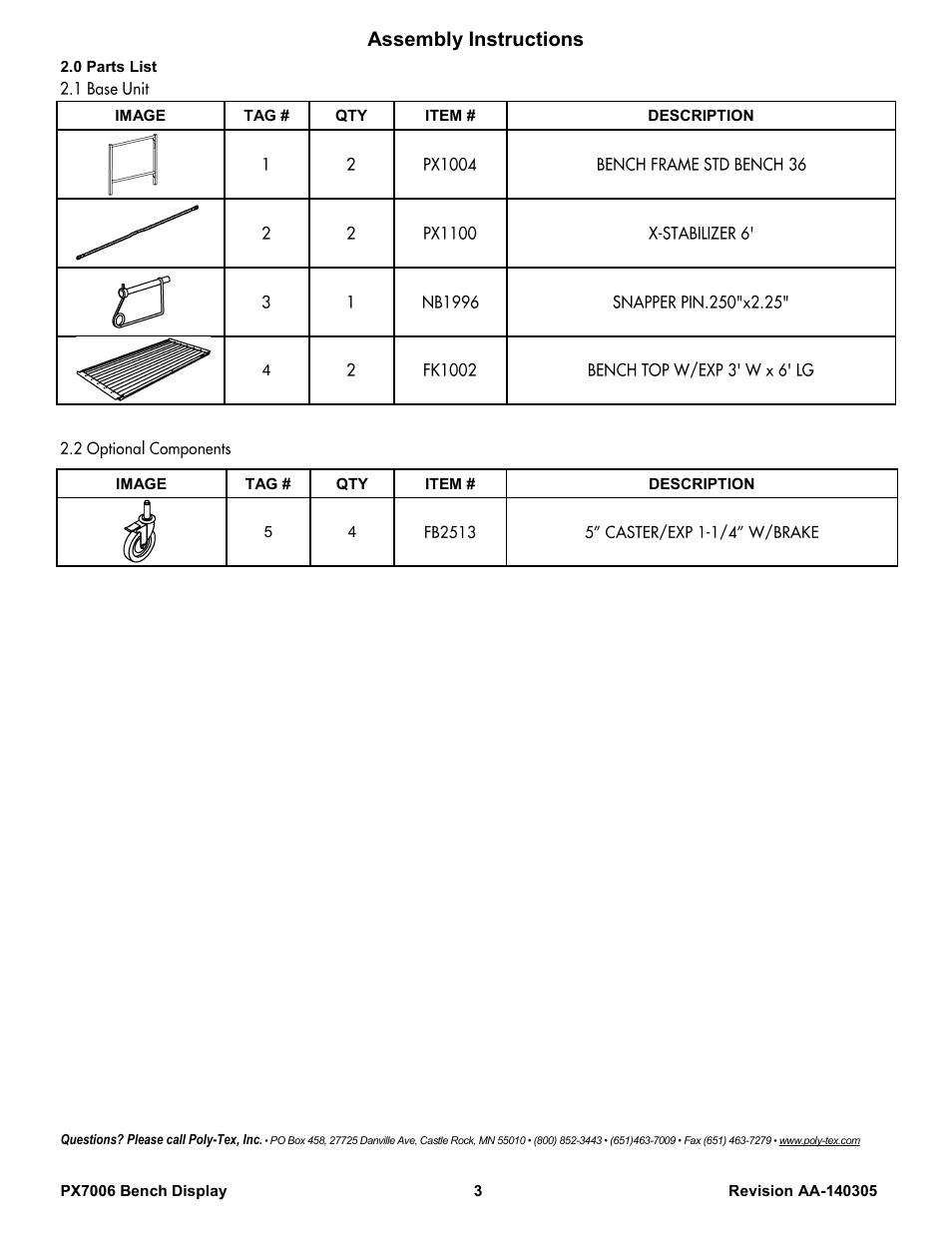 Assembly instructions | Poly-Tex PX7006 User Manual | Page 3 / 9