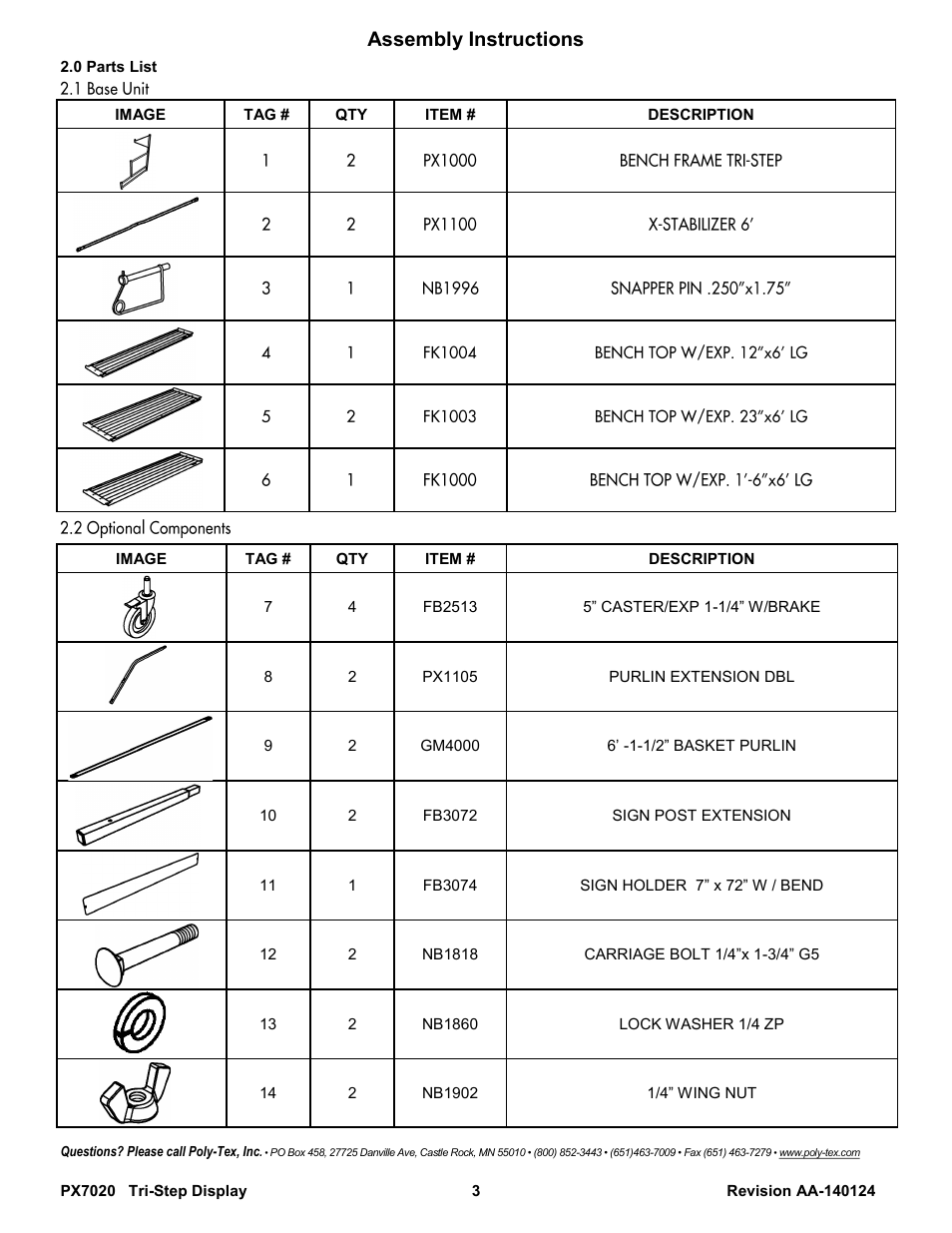 Assembly instructions | Poly-Tex PX7020 User Manual | Page 3 / 11