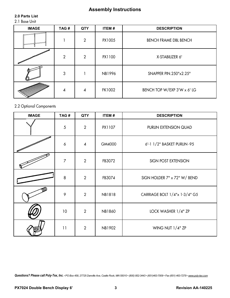 Assembly instructions | Poly-Tex PX7024 User Manual | Page 3 / 10