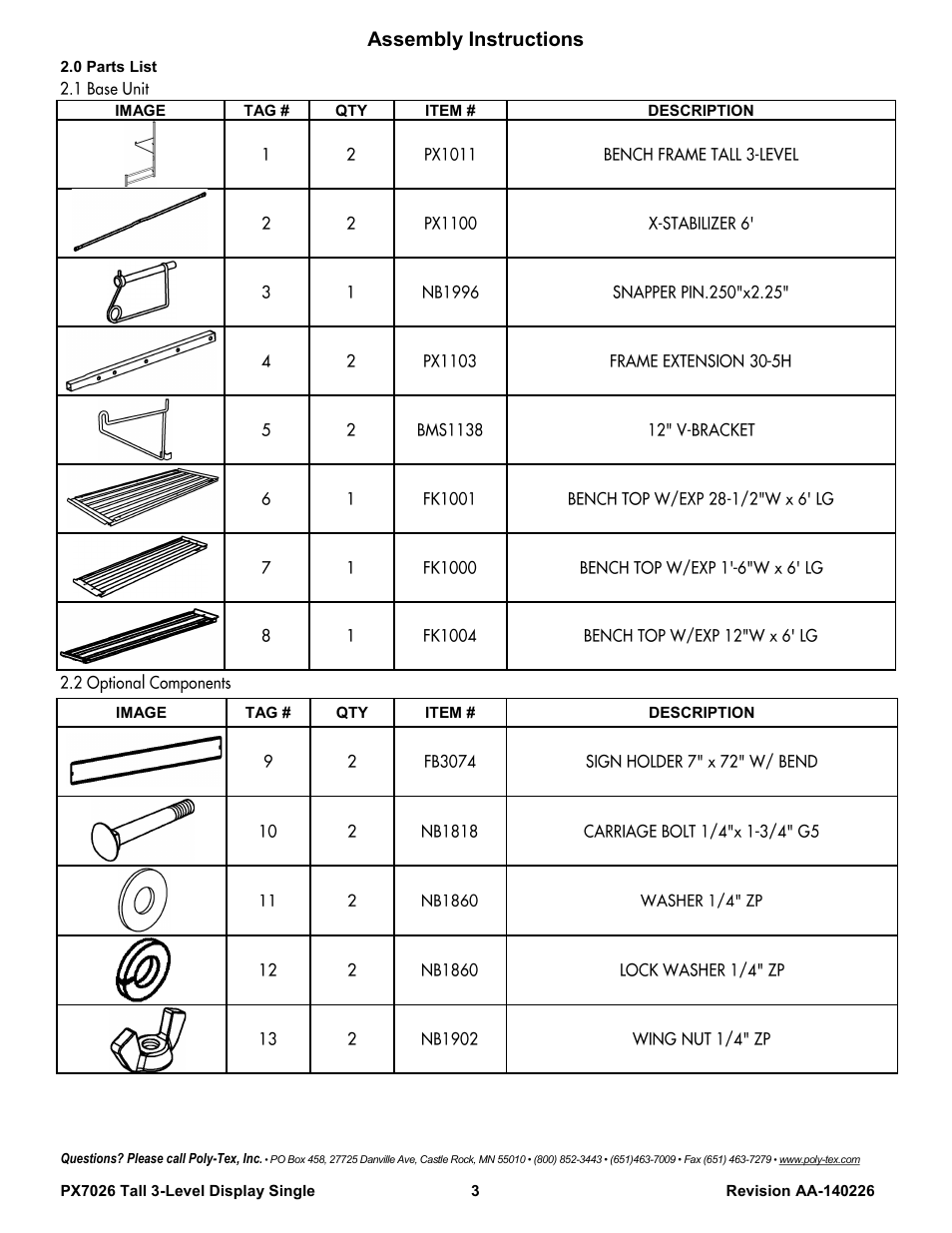 Assembly instructions | Poly-Tex PX7026 User Manual | Page 3 / 10
