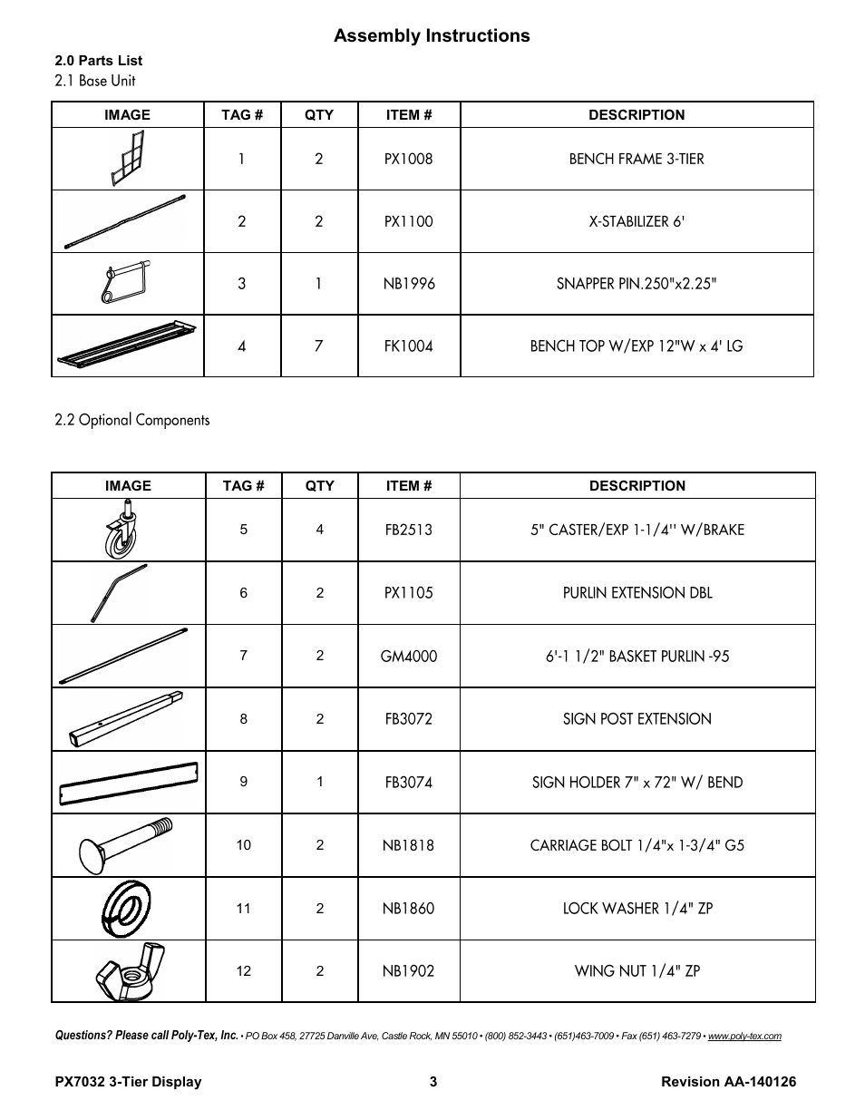 Assembly instructions | Poly-Tex PX7032 User Manual | Page 3 / 11