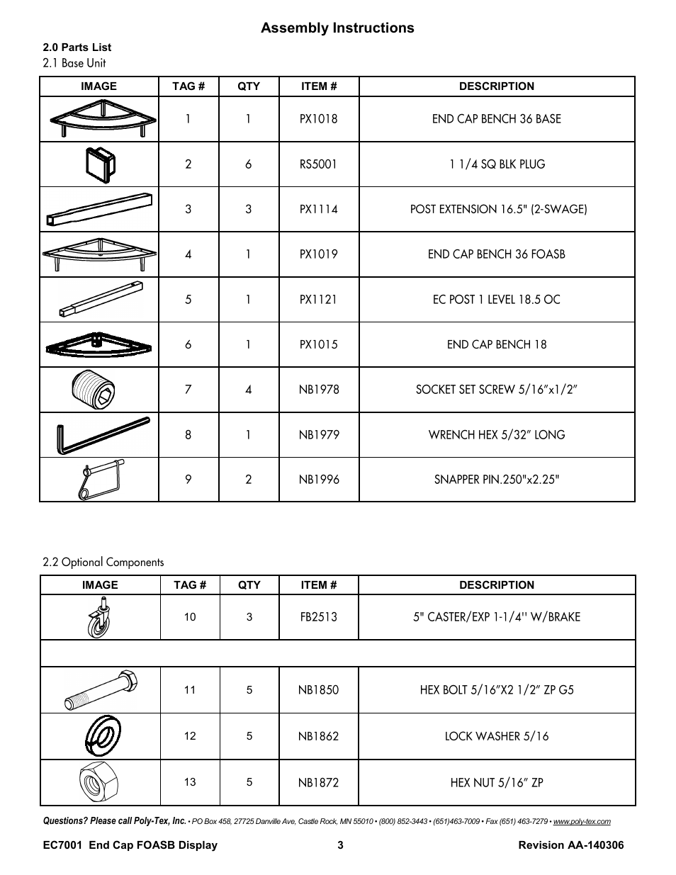 Assembly instructions | Poly-Tex EC7001 User Manual | Page 3 / 9