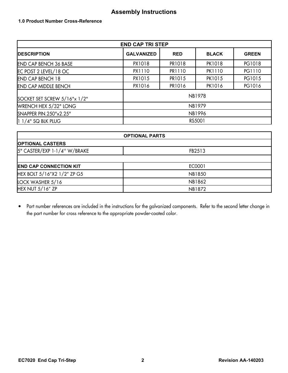Assembly instructions | Poly-Tex EC7020 User Manual | Page 2 / 9