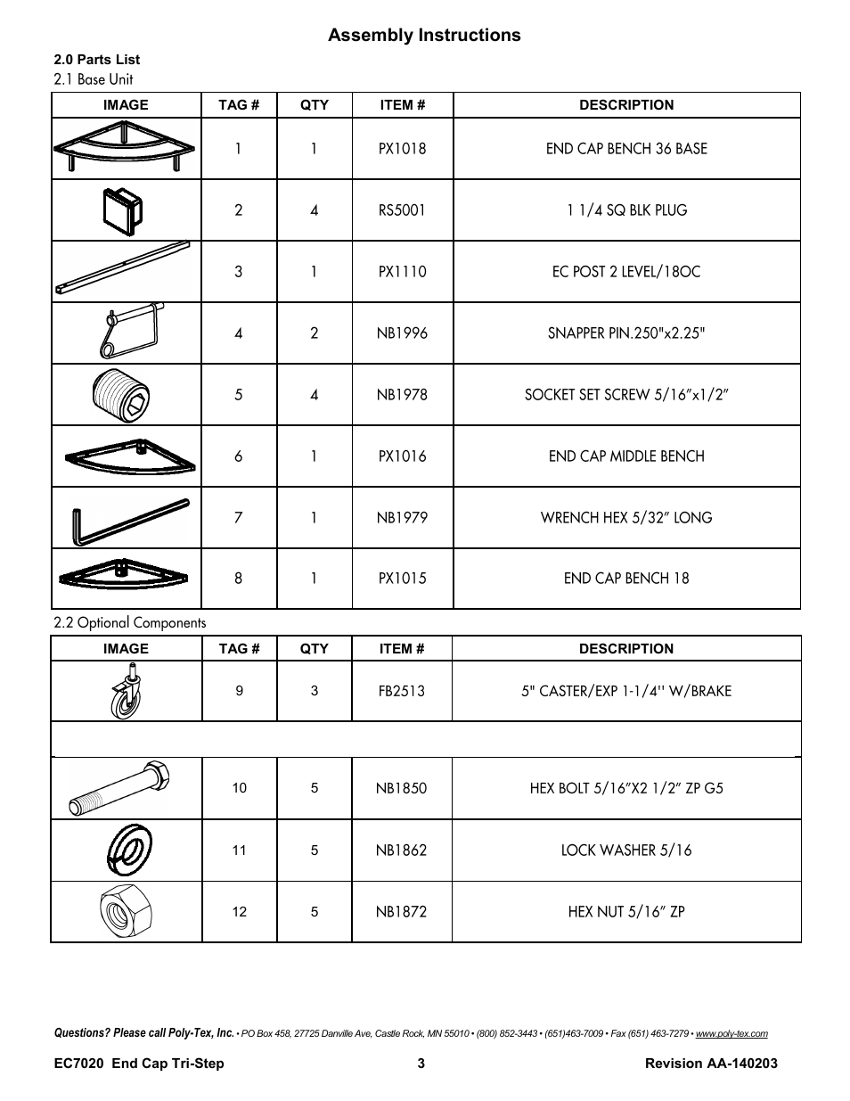 Assembly instructions | Poly-Tex EC7020 User Manual | Page 3 / 9