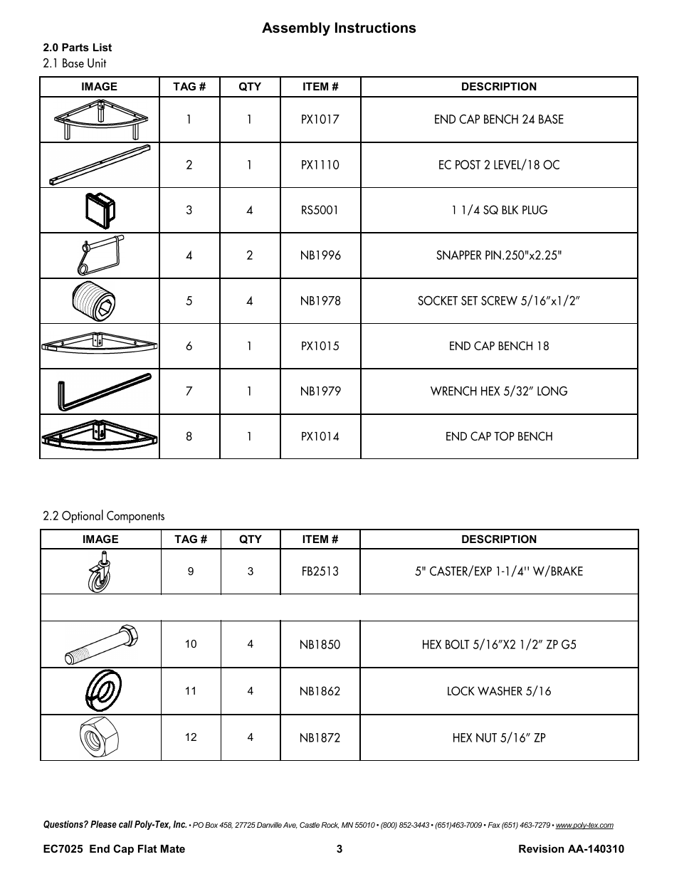 Assembly instructions | Poly-Tex EC7025 User Manual | Page 3 / 9