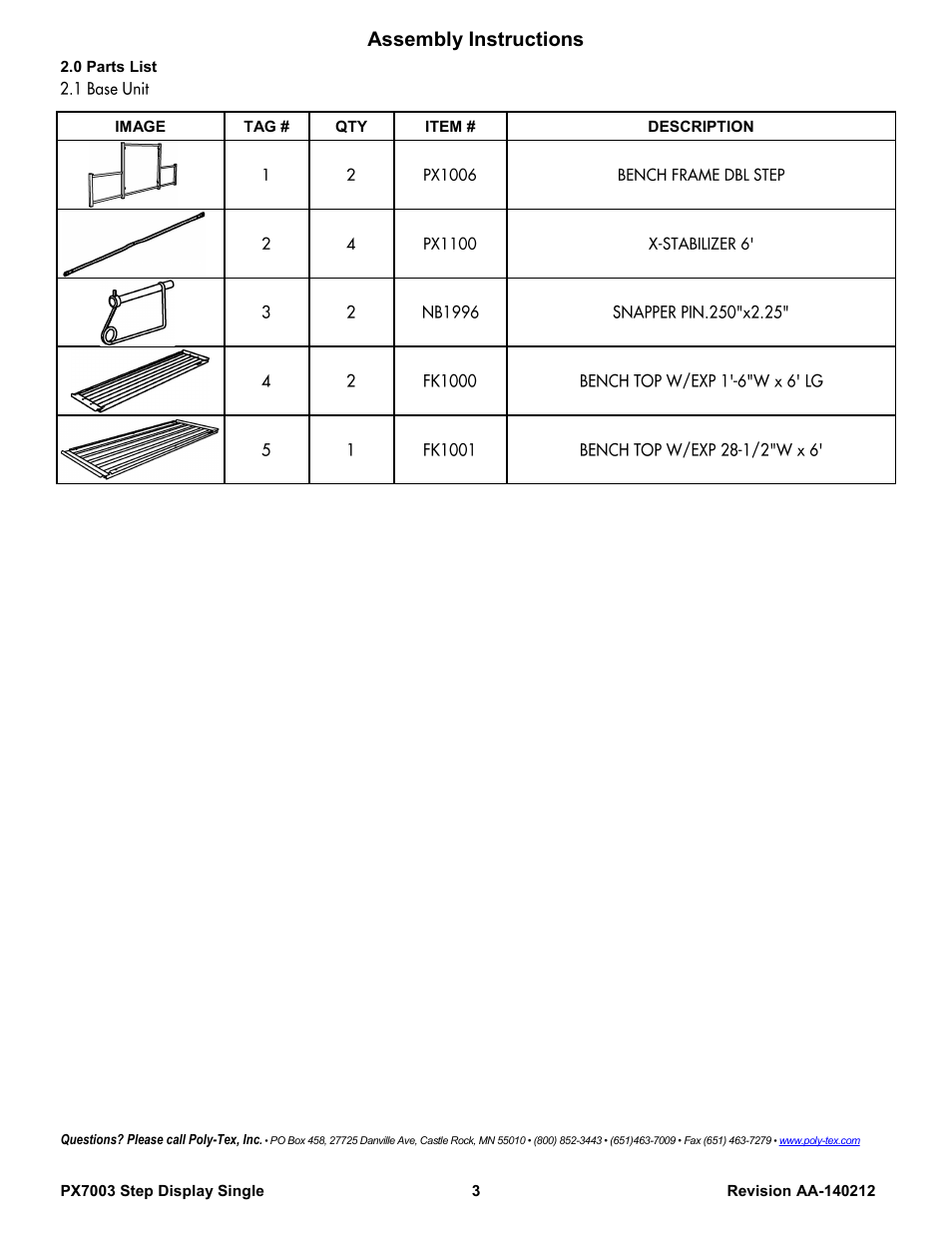 Assembly instructions | Poly-Tex PX7003 User Manual | Page 3 / 8