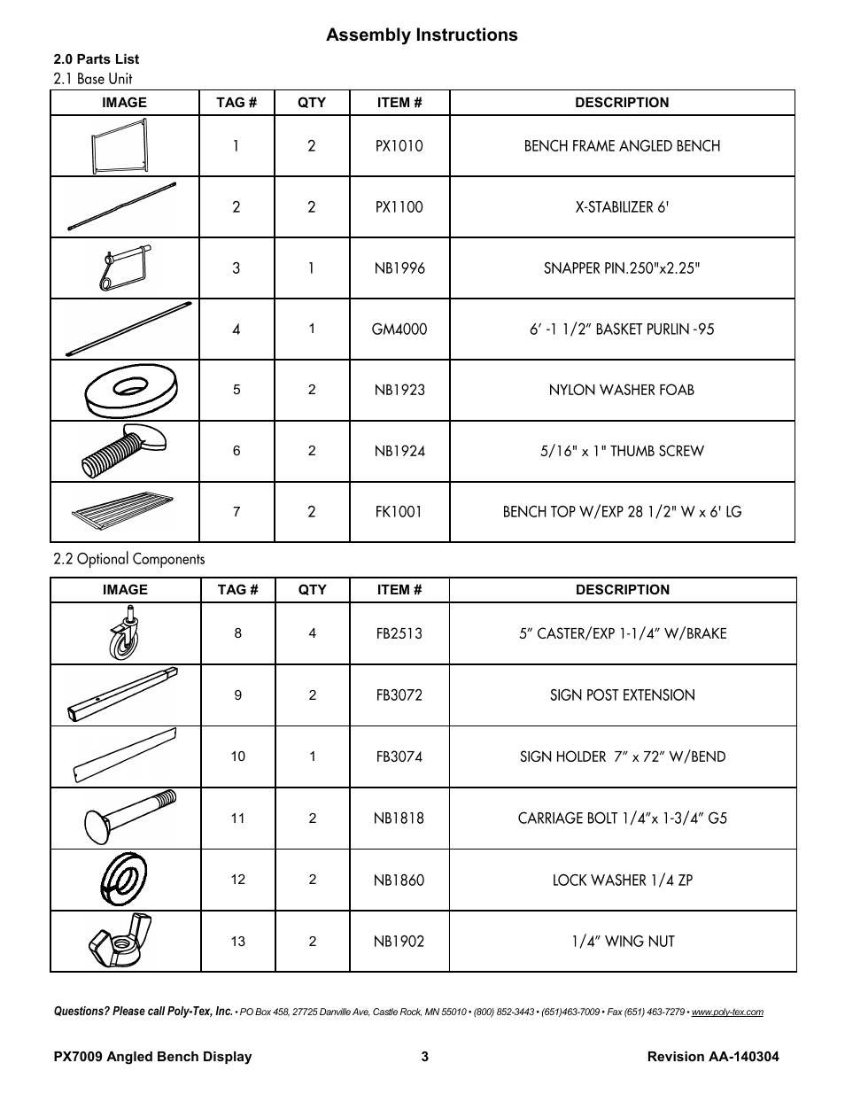 Assembly instructions | Poly-Tex PX7009 User Manual | Page 3 / 10