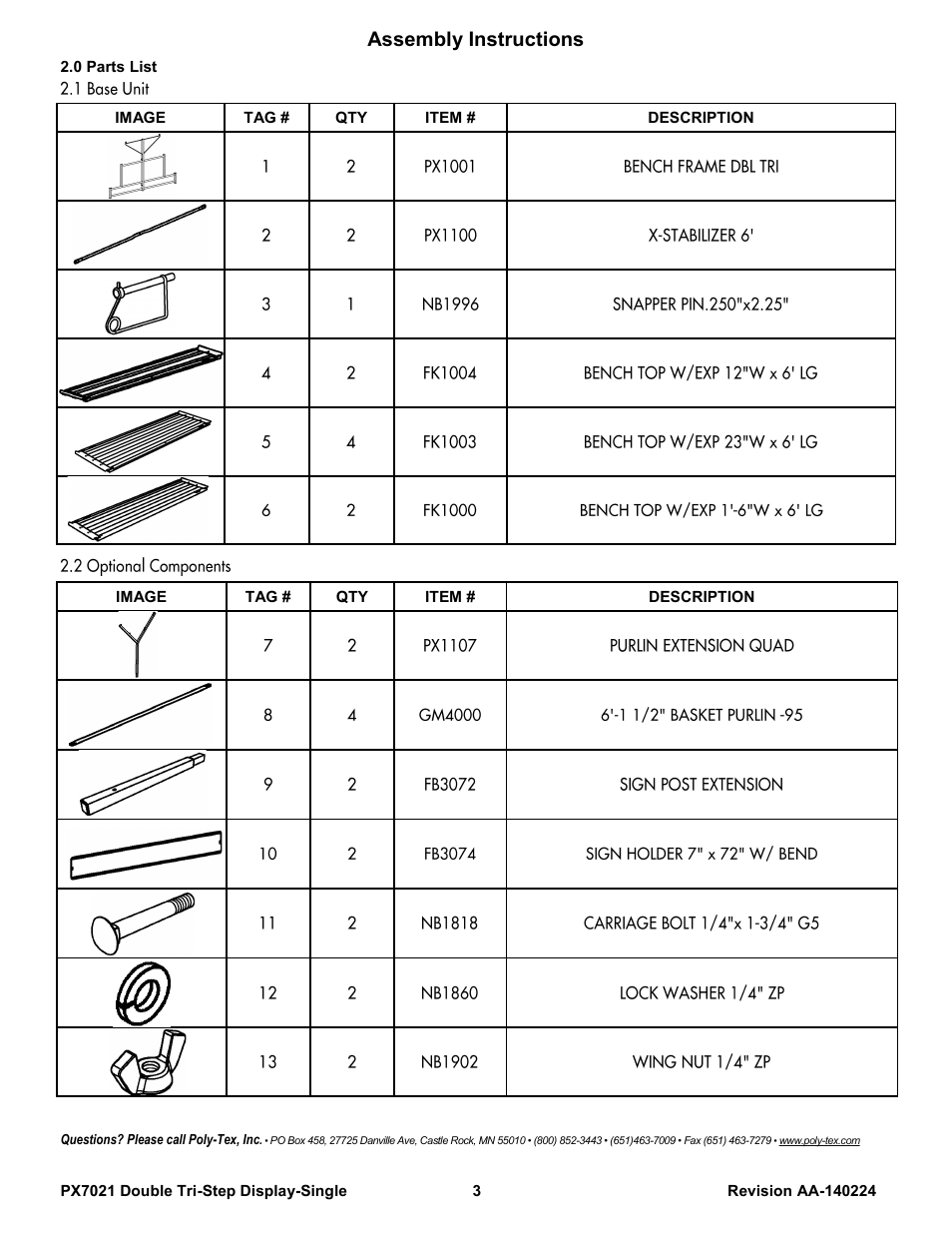 Assembly instructions | Poly-Tex PX7021 User Manual | Page 3 / 10