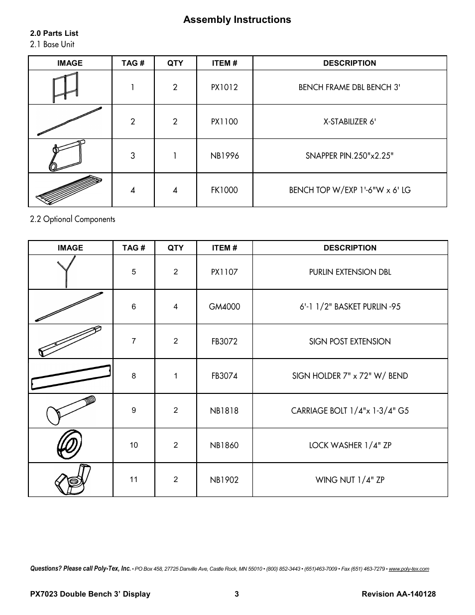 Assembly instructions | Poly-Tex PX7023 User Manual | Page 3 / 10