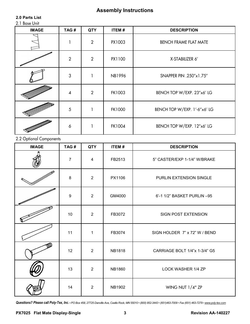 Assembly instructions | Poly-Tex PX7025 User Manual | Page 3 / 11