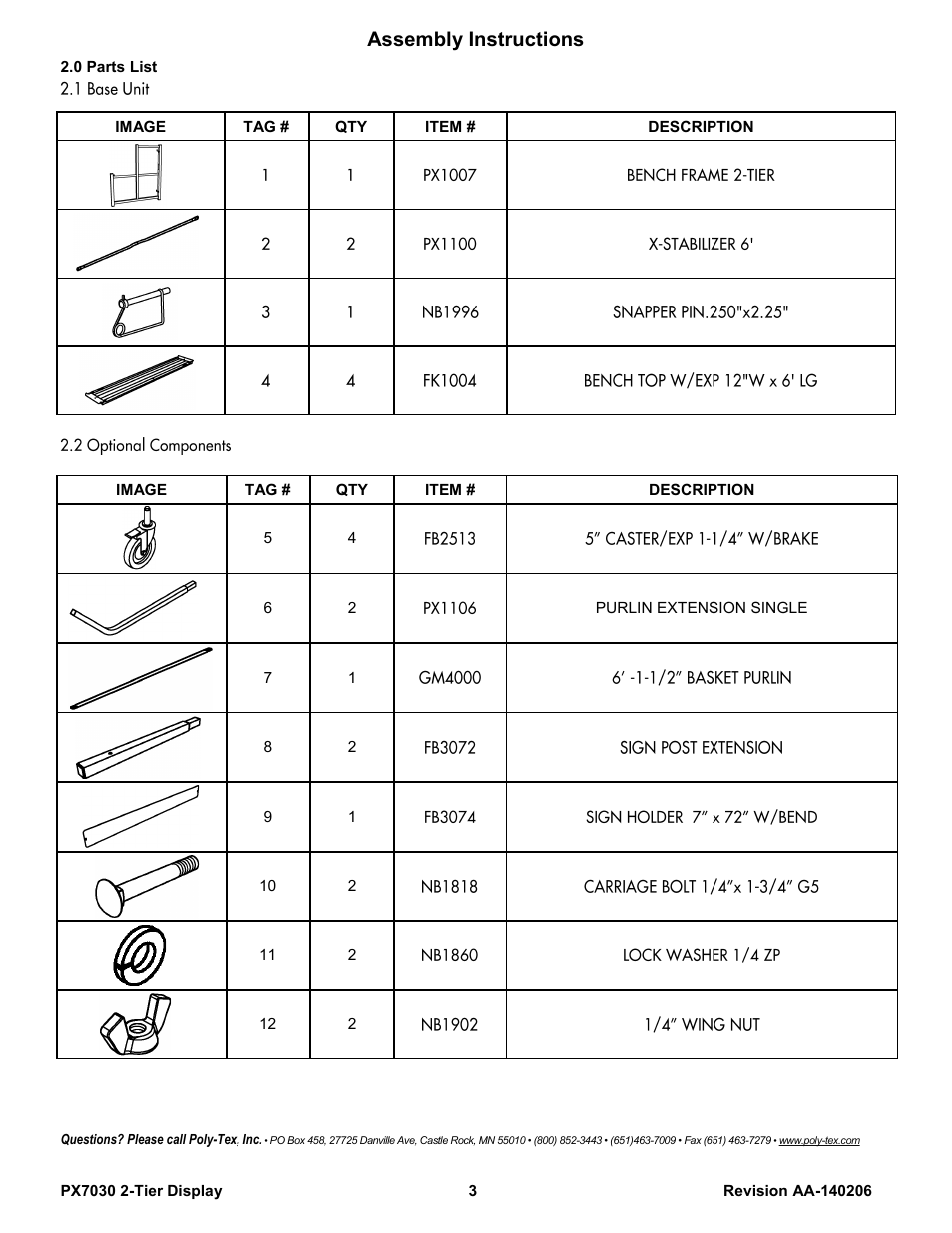 Assembly instructions | Poly-Tex PX7030 User Manual | Page 3 / 11