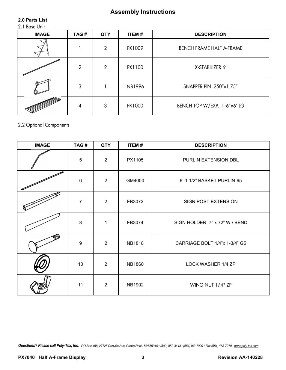 Assembly instructions | Poly-Tex PX7040 User Manual | Page 3 / 10