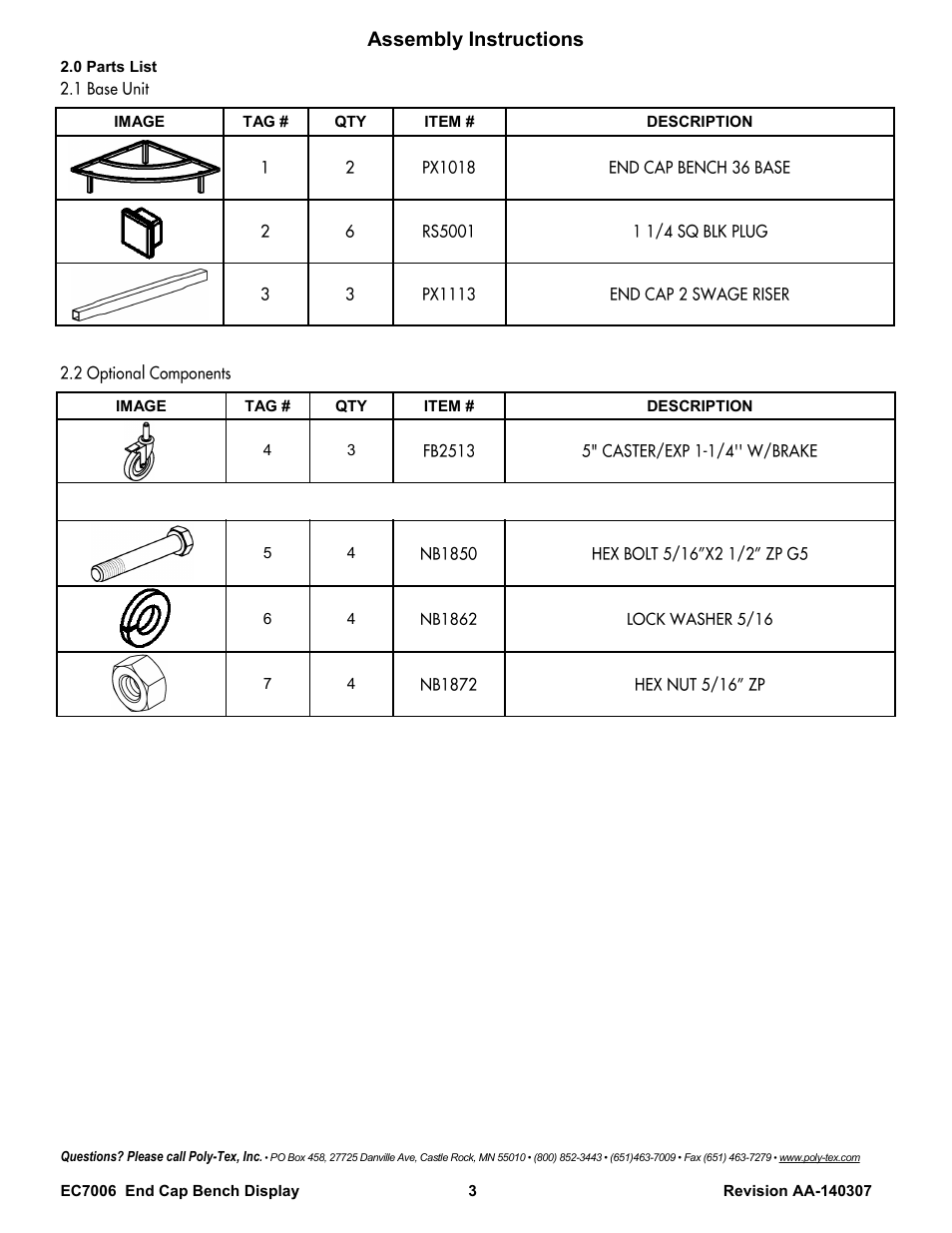Assembly instructions | Poly-Tex EC7006 User Manual | Page 3 / 8