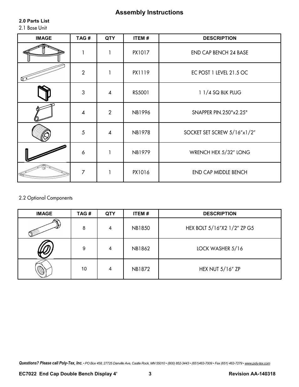 Assembly instructions | Poly-Tex EC7022 User Manual | Page 3 / 7