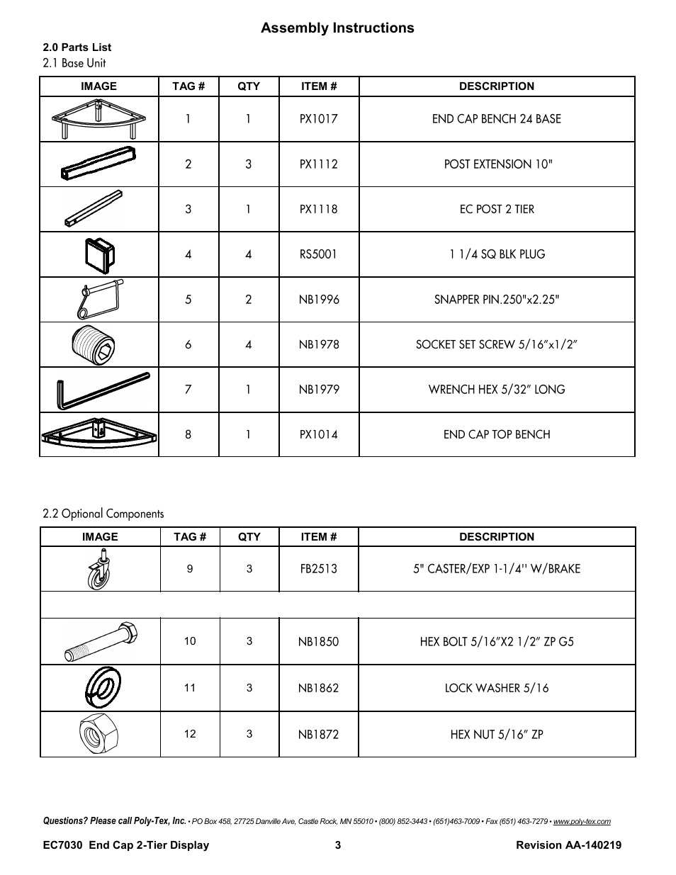 Assembly instructions | Poly-Tex EC7030 User Manual | Page 3 / 8