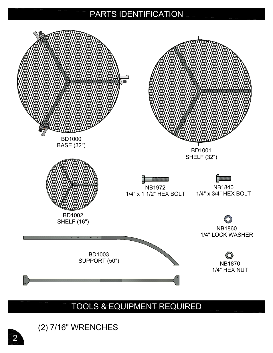 Parts identification tools & equipment required 2, 2) 7/16" wrenches | Poly-Tex BD3000 User Manual | Page 2 / 6