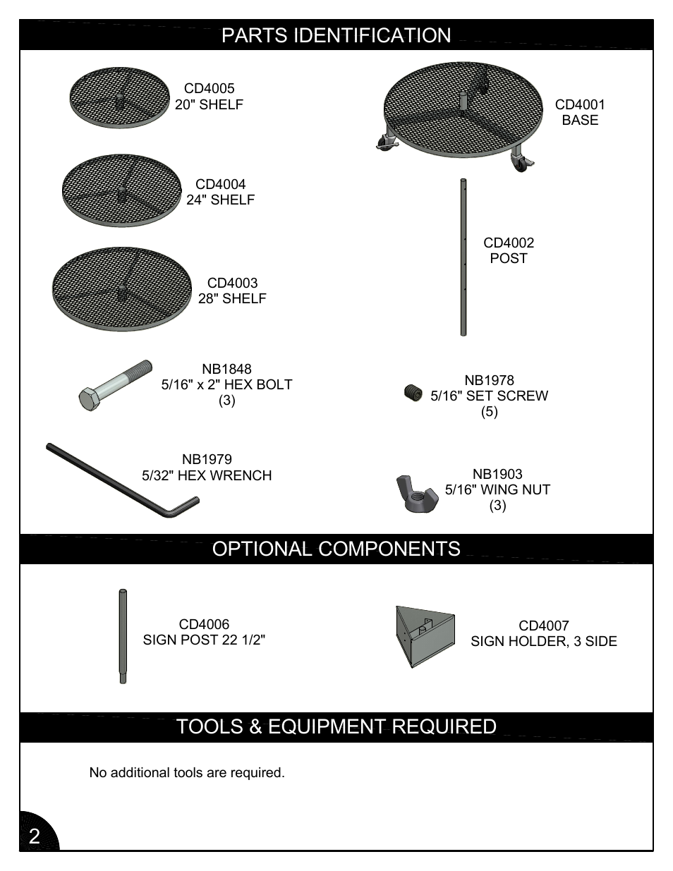 Parts identification, Optional components tools & equipment required | Poly-Tex CD4000 User Manual | Page 2 / 6