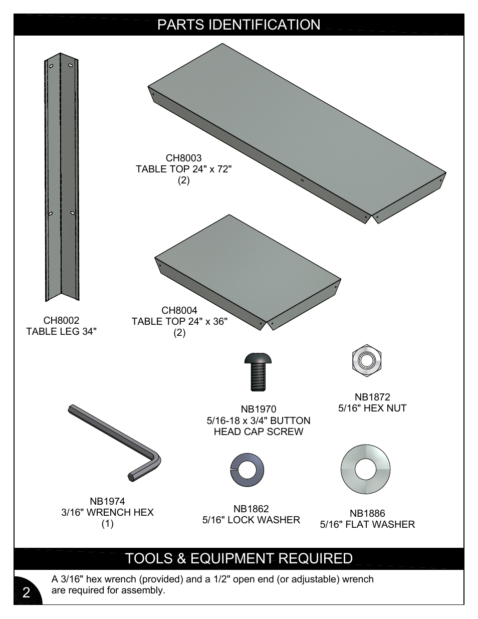 Parts identification tools & equipment required 2 | Poly-Tex CH8100 User Manual | Page 2 / 8