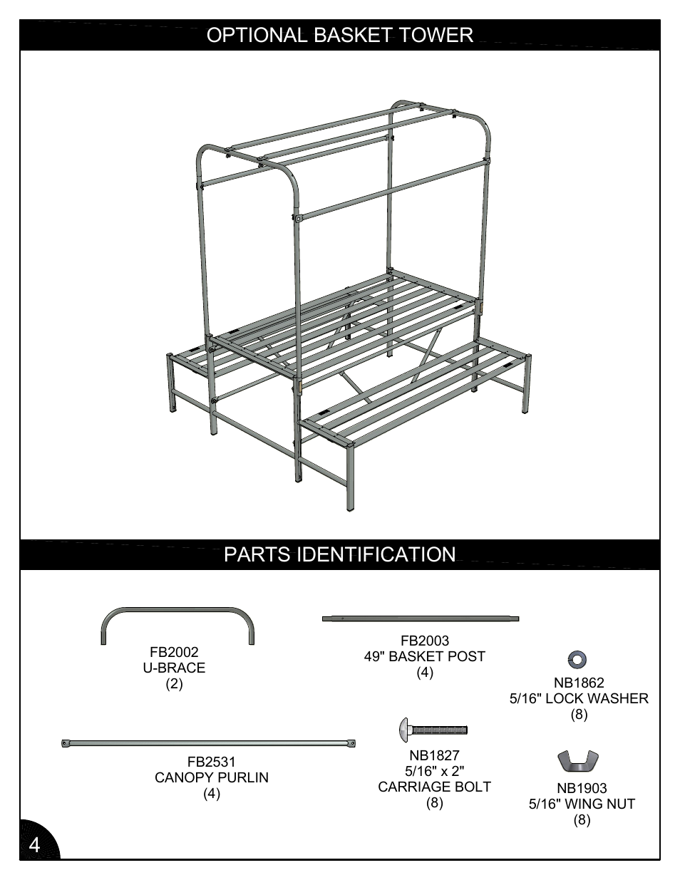 Optional basket tower parts identification | Poly-Tex FB3003 User Manual | Page 4 / 12