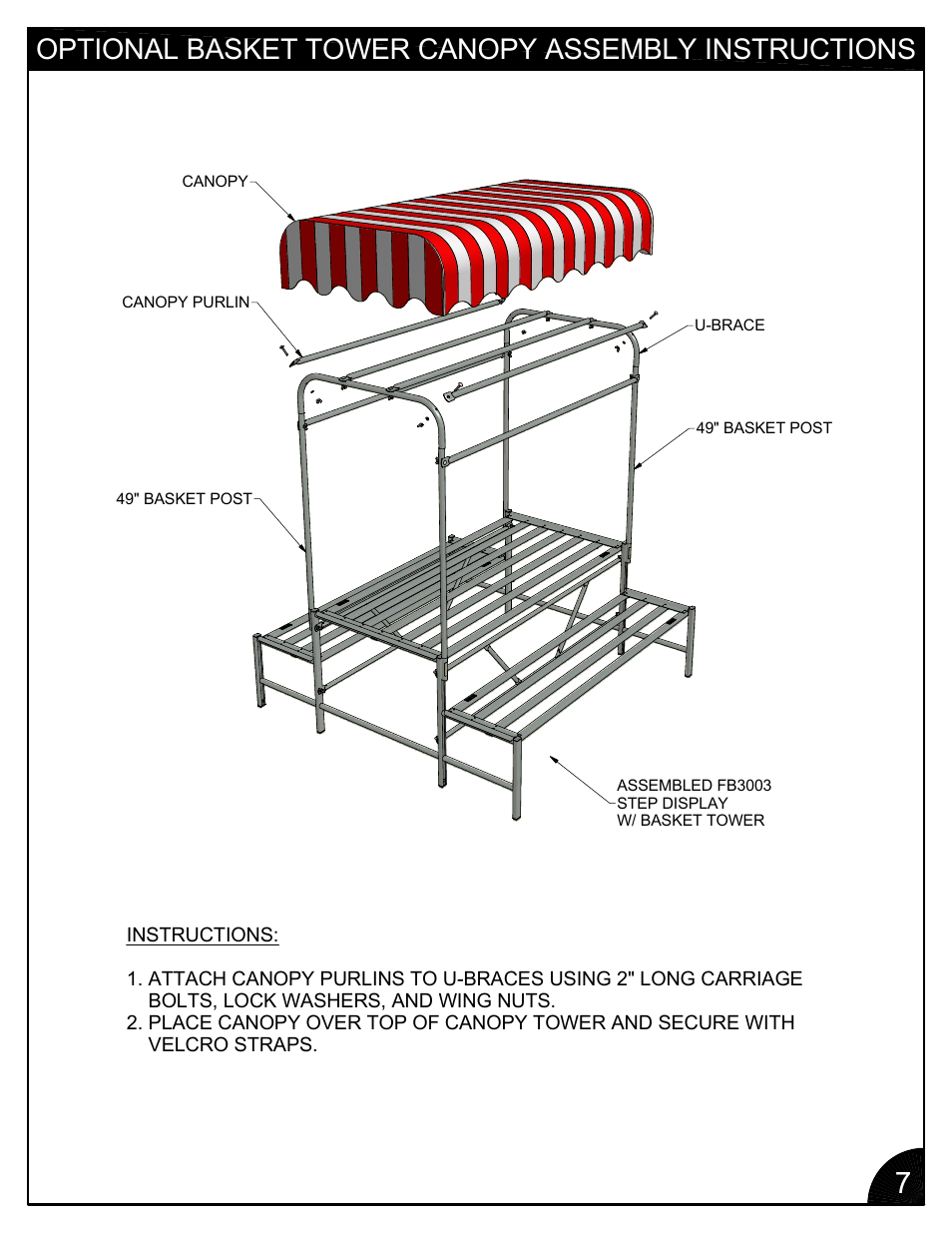Optional basket tower canopy assembly instructions | Poly-Tex FB3003 User Manual | Page 7 / 12