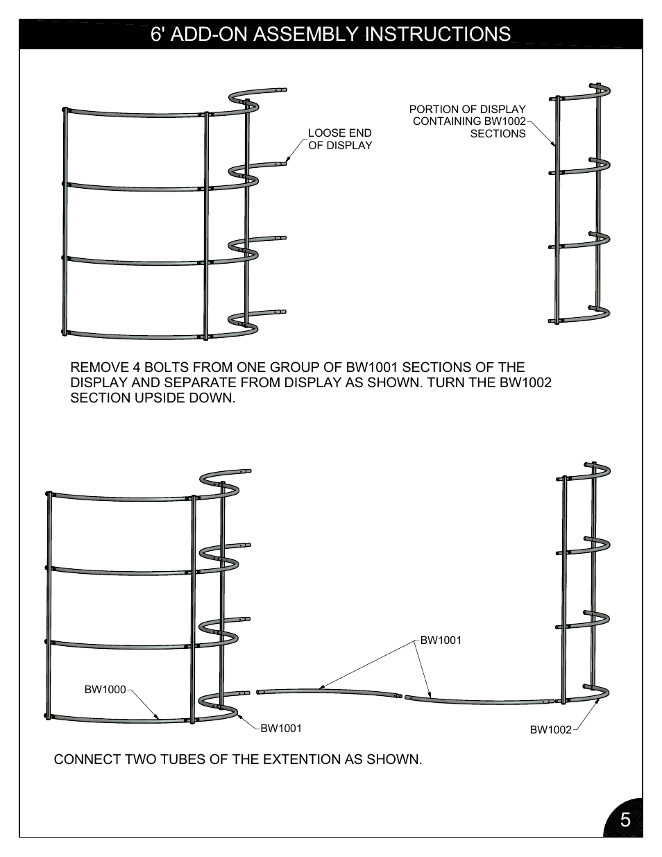 6' add-on assembly instructions 5 | Poly-Tex BW3000 User Manual | Page 5 / 8