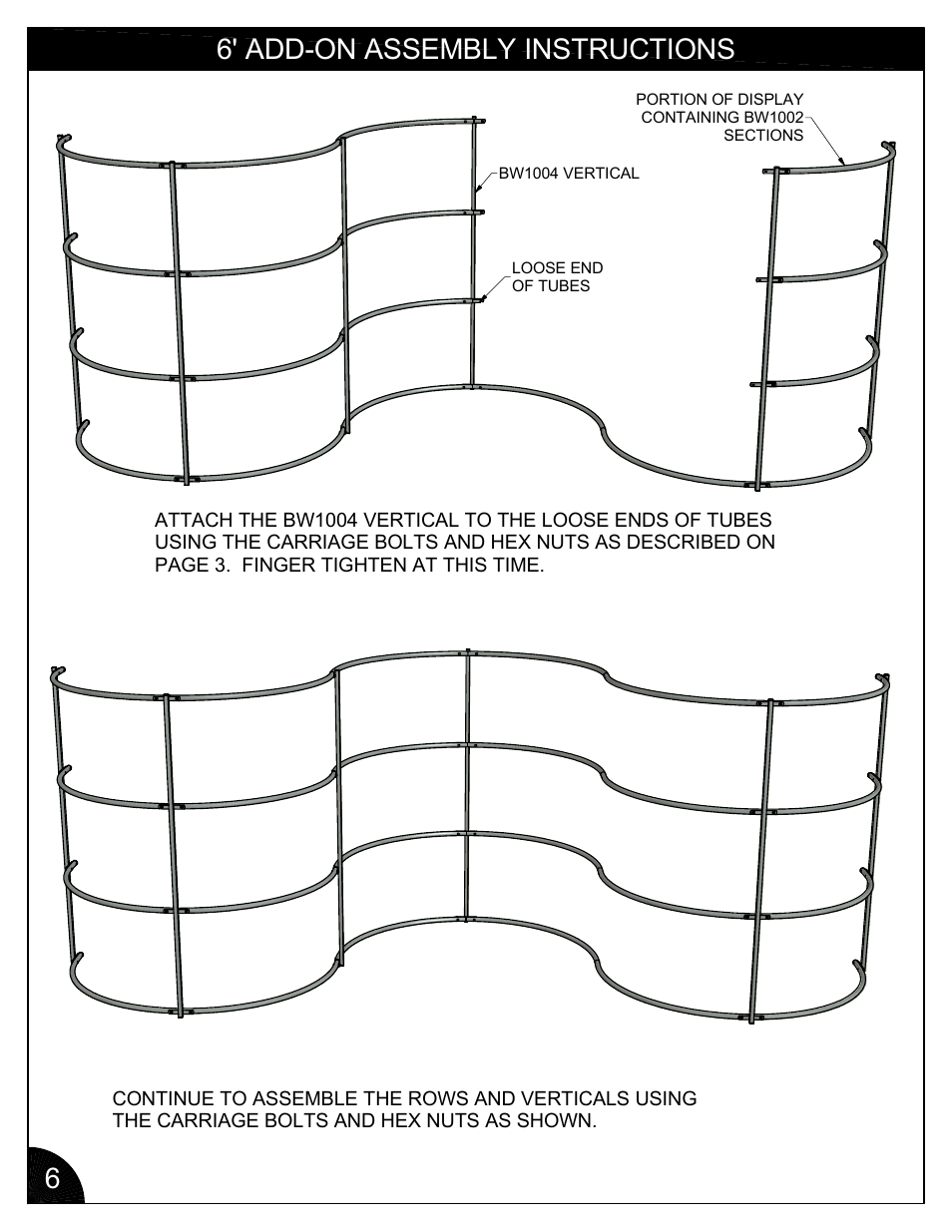 6' add-on assembly instructions 6 | Poly-Tex BW3000 User Manual | Page 6 / 8