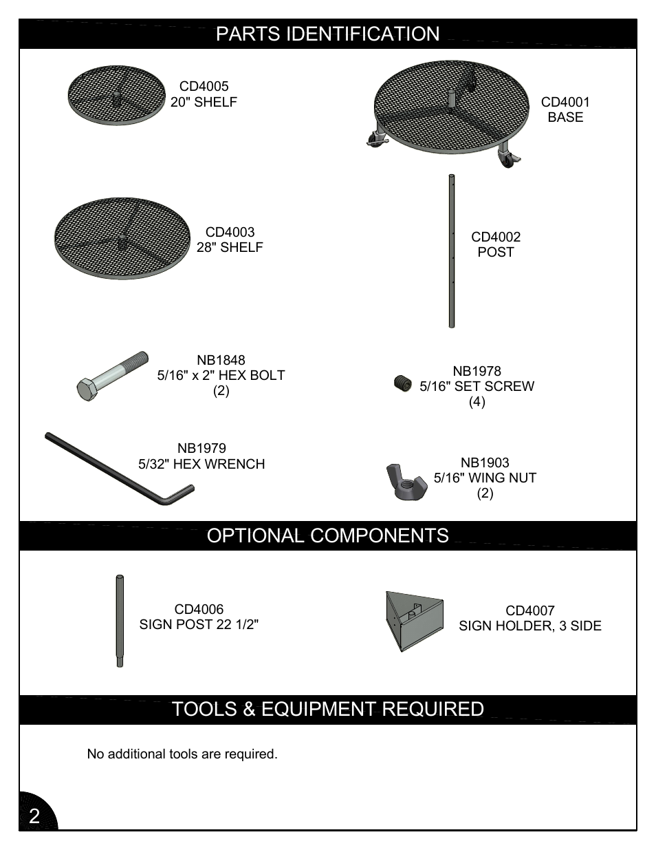 Parts identification, Optional components tools & equipment required | Poly-Tex CD3000 User Manual | Page 2 / 6