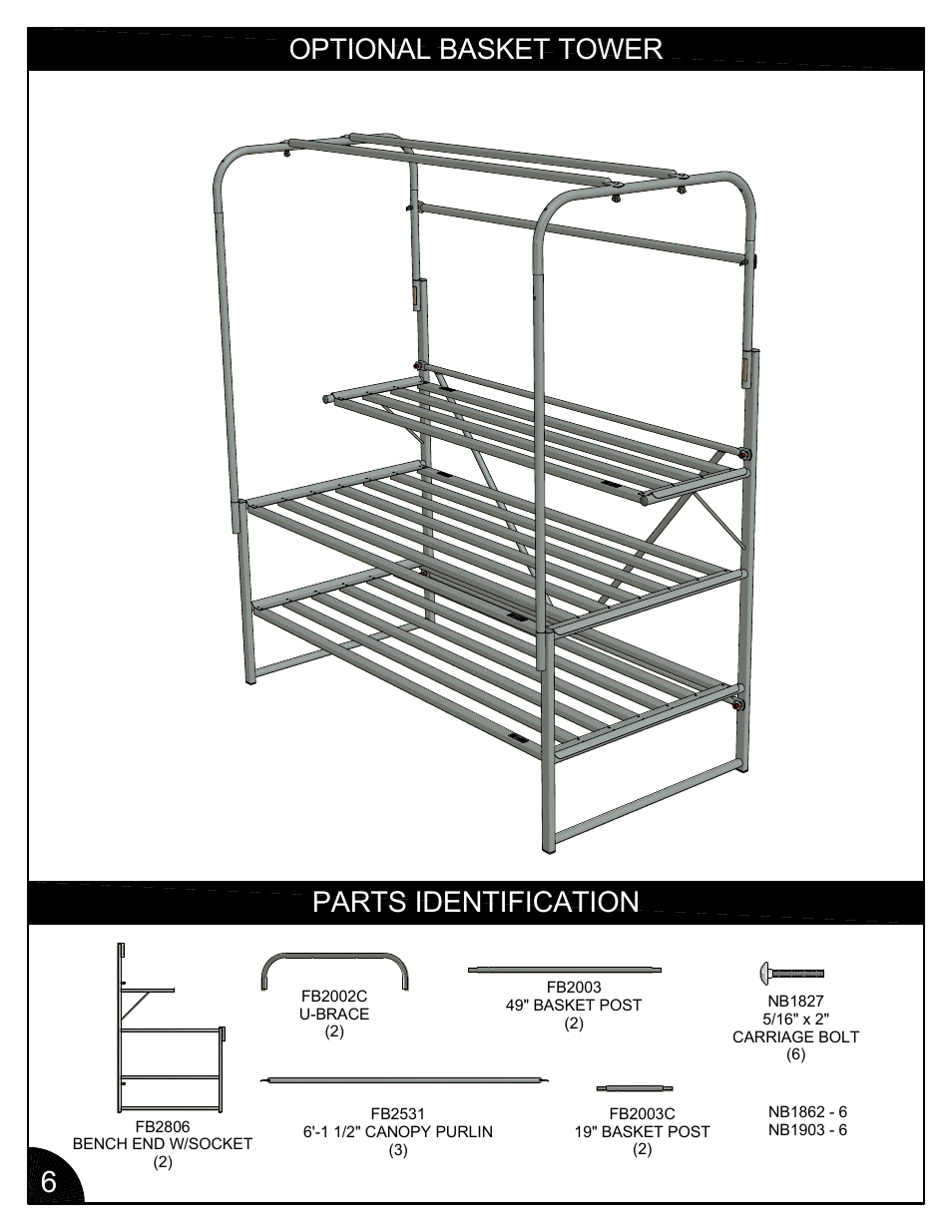 Optional basket tower, Parts identification | Poly-Tex FB3001 User Manual | Page 6 / 14