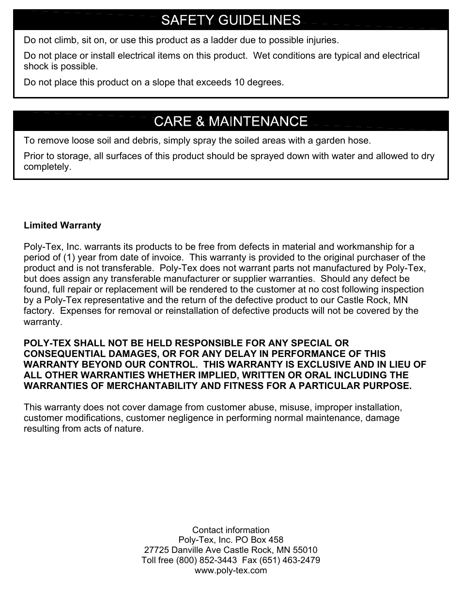 Back | Poly-Tex Home Gardener User Manual | Page 6 / 6